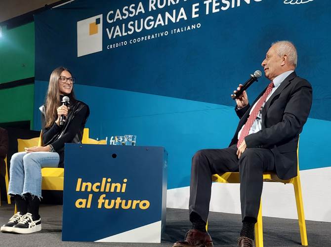 Nadia Battocletti intervistata dal giornalista Franco Bragagna
