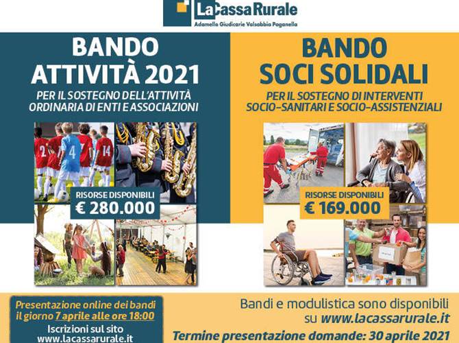 Nuovo anno e rinnovato impegno verso il mondo del no profit: così La Cassa Rurale Adamello Giudicarie Valsabbia Paganella promuove 2 bandi per le associazioni e gli enti senza scopo di lucro del territorio in cui opera.