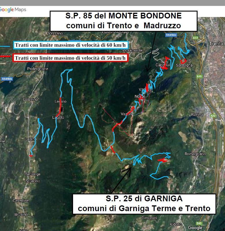 Nuovi limiti massimi di velocità a 60 km/h per tutte le categorie di veicoli e in specifiche tratte per la sola categoria dei motocicli Innalzare il livello di sicurezza della circolazione, riducendo il numero degli incidenti stradali e le relative conseguenze, con particolare attenzione alle categorie dei motociclisti, dei ciclisti e dei pedoni: questo l’obiettivo della Giunta provinciale, che ha deciso di istituire a partire da sabato – 25 luglio - lungo alcuni itinerari montani, particolarmente frequentati durante le stagioni turistiche, il limite massimo di velocità di 60 Km/h. In alcuni tratti il limite riguarderà tutte le categorie di veicoli e in altri i soli motocicli. Le disposizioni non riguarderanno le tratte soggette già ad un limite inferiore di 50 km/h, ad esempio all’interno dei centri abitati o lungo tratte particolarmente insidiose.