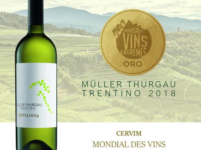 Cantina Rotaliana: è d'oro il Trentino Müller Thurgau 2018 Medaglia d’Oro del Mondial des Vins Extrêmes 2019.