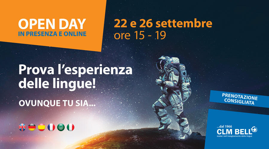 “Prova l’esperienza delle lingue!” Due giorni a fine settembre grazie a Clm-Bell Torna l’iniziativa che, nelle edizioni scorse, è stata molto partecipata a testimonianza dell’interesse che ha suscitato e raccolto.