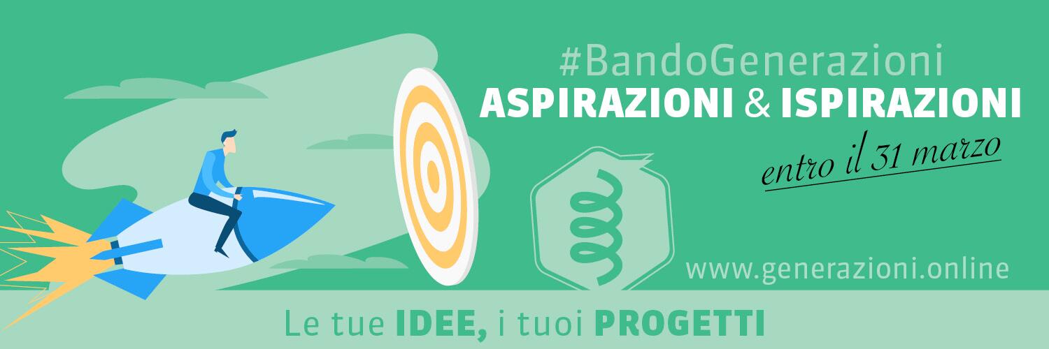“Aspirazioni & Ispirazioni”: al via il bando Generazioni 2021 Torna l’appuntamento annuale con il bando per la progettazione culturale promosso dalle cooperative sociali Young Inside e Inside con il sostegno degli Uffici Politiche Giovanili delle Province autonome di Bolzano e Trento e della Regione autonoma Trentino - Alto Adige/Südtirol. Il tema scelto per il 2021, “Aspirazioni & Ispirazioni”, invita a mettere in campo creatività e determinazione: in questo periodo di permanente incertezza, progettare è un modo per guardare al futuro e porre le basi per la ripartenza. Possono partecipare al bando associazioni, cooperative, fondazioni, comitati e gruppi informali che operano in Trentino e Alto Adige. Candidature entro il 31 marzo. Maggiori informazioni su www.generazioni.online.