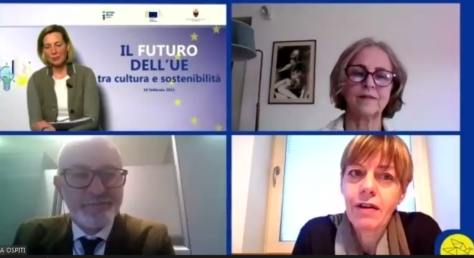 Il futuro dell'Europa: cultura e sostenibilità Qual è il futuro dell'Europa, così come si va delineando oltre le secche della pandemia e fra le pieghe di Next generation EU, altrimenti detto Recovery Fund? Due sono le parole che spiccano sulle altre: cultura e sostenibilità. Se ne è parlato nel corso di un webinar organizzato dal Centro di documentazione europea, da Europe Direct Trentino e dal Servizio pianificazione strategica e programmazione europea, assieme a due ospiti d'eccezione: Luigi Crema, responsabile dell'unità ARES della Fondazione Bruno Kessler, esperto di sistemi energetici e fonti rinnovabili, e Flavia Barca, esperta di industrie culturali e creative, membro del Comitato permanente di promozione del turismo in Italia e del Consiglio superiore del cinema e dell'audiovideo presso il Ministero dei beni culturali e del turismo.