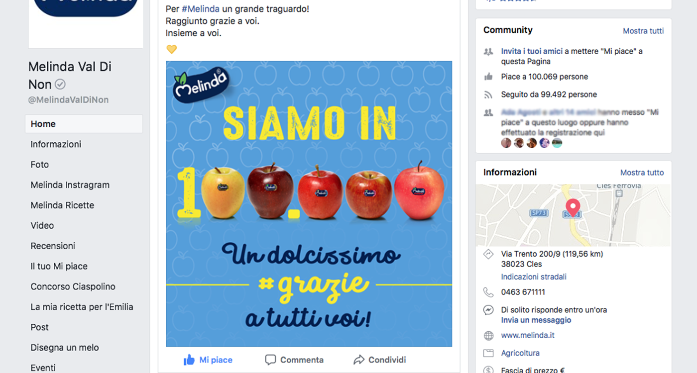 I post sulla pagina registrano il più alto tasso di “engagement” nel panorama ortofrutticolo italiano.