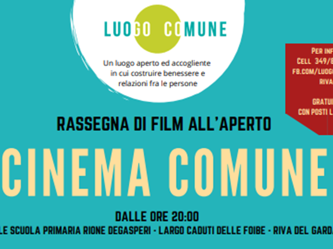 Riparte la rassegna 'Cinema comune' con spettacoli e cinema dal 26 agosto al 12 settembre alle 20 presso il cortile della scuola primaria Degasperi a Riva del Garda. Drive-in per i più piccoli.